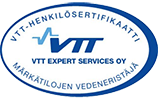 VTT-henkilösertifikaatti märkätilojen vedeneristäjä -merkki